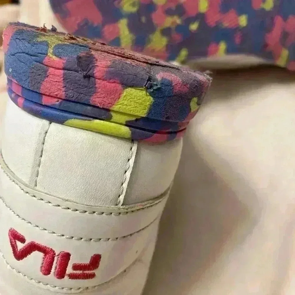 Fila Vulc Mashup Women’s Hi Top Sneakers in pink purple & yellow size 6 1/2”